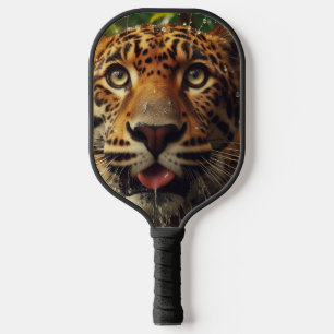 Leopard Stares While Lapping Water in Jungle  Pickleball Paddle