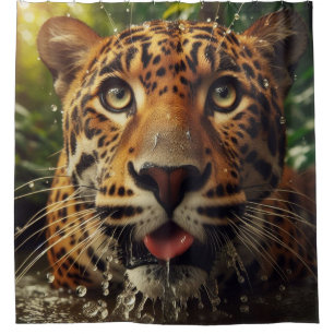Leopard Stares While Lapping Water in Jungle Shower Curtain