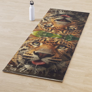 Leopard Stares While Lapping Water in Jungle  Yoga Mat