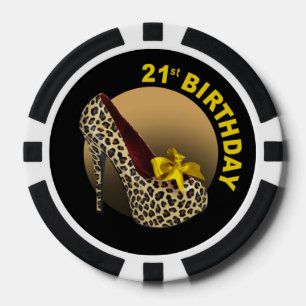 Leopard Stiletto 21st Birthday yellow black Poker Chips
