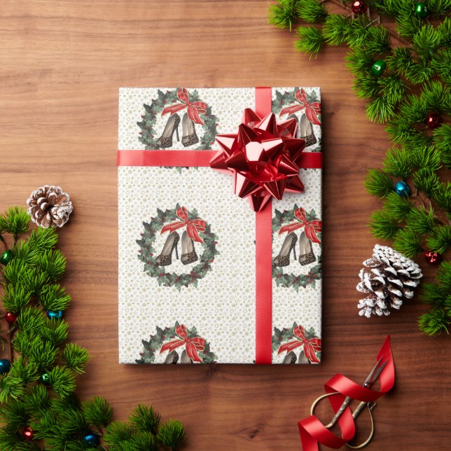 Leopard Stiletto Shoes Wreath Wrapping Paperd Paper (Holiday Gift)