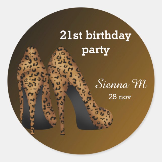 Leopard Stilettos birthday Classic Round Sticker (Front)