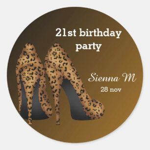 Leopard Stilettos birthday Classic Round Sticker