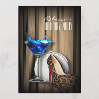 leopard stilettos blue martini cocktail party invitation