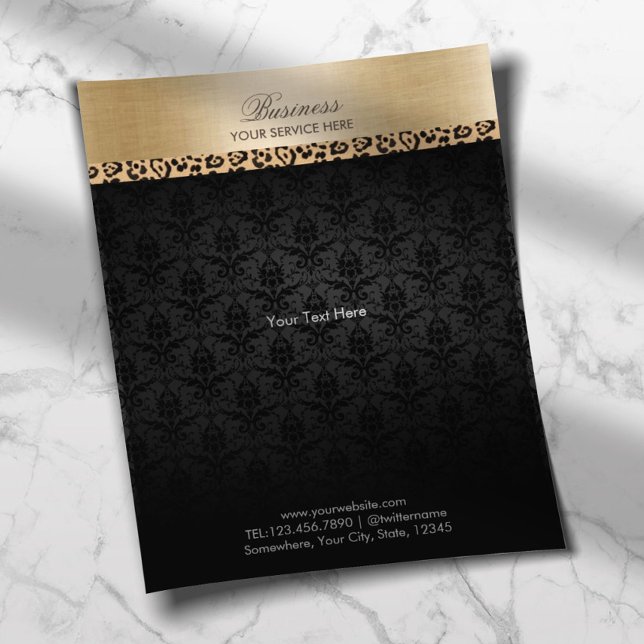 Leopard Striped Dark Damask Gold Border Salon Spa Flyer (Creator Uploaded)