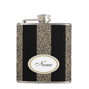 Leopard stripes elegant modern custome name black hip flask