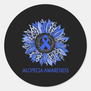 Leopard Sunflower Alopecia Awareness Blue Ribbon S Classic Round Sticker