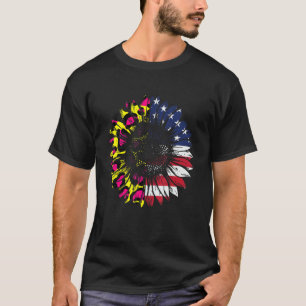 Leopard Sunflower American Us Flag 4th Of July Pat T-Shirt