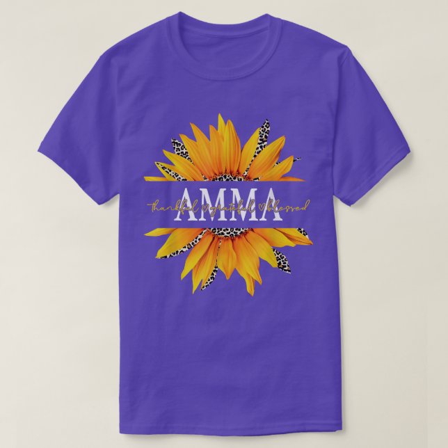 Leopard Sunflower Amma Thankful Grateful Blessed G T-Shirt (Design Front)