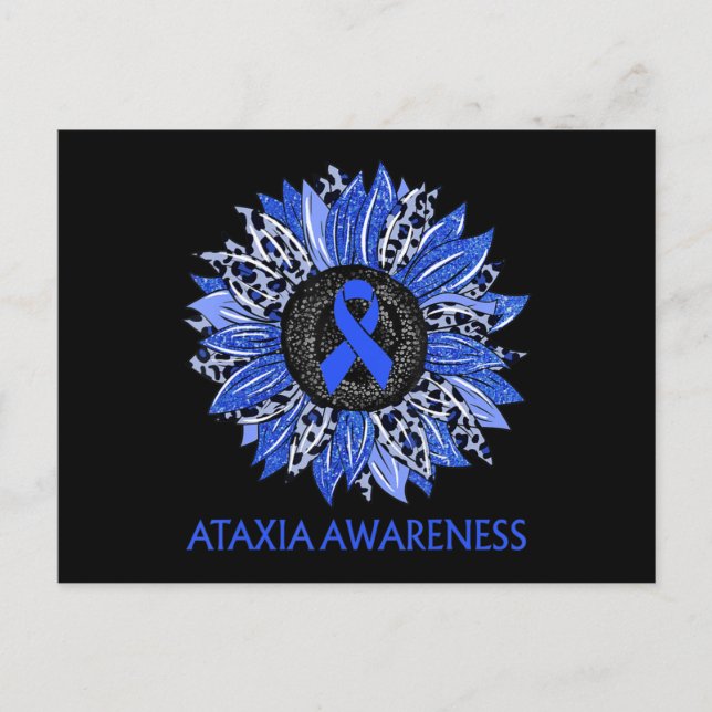 Leopard Sunflower Ataxia Awareness Blue Ribbon Sup Postcard (Front)