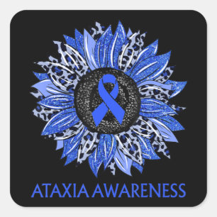 Leopard Sunflower Ataxia Awareness Blue Ribbon Sup Square Sticker