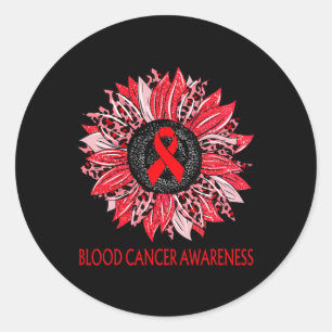 Leopard Sunflower Blood Cancer Awareness Red Ribbo Classic Round Sticker
