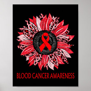Leopard Sunflower Blood Cancer Awareness Red Ribbo Poster