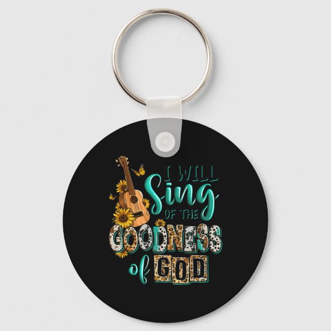 Leopard Sunflower Christian I Will Sing Of Goodnes Key Ring (Front)
