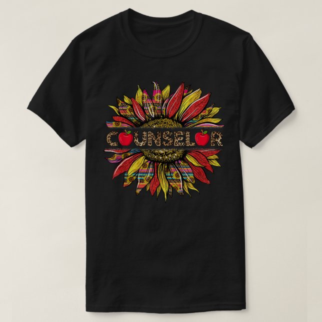 Leopard Sunflower Counselor Appreciation Back To S T-Shirt (Design Front)