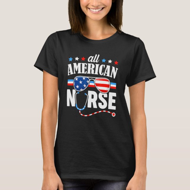 Leopard Sunflower Er Nurse American Flag  4th Of J T-Shirt (Front)