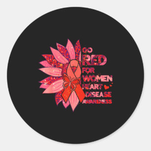Leopard Sunflower Go Red Health Heart Disease Awar Classic Round Sticker