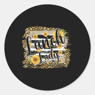 Leopard Sunflower Lunch Lady First Day Back To Sch Classic Round Sticker