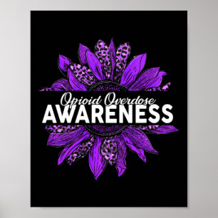 Leopard Sunflower Opioid Overdose Awareness Purple Poster