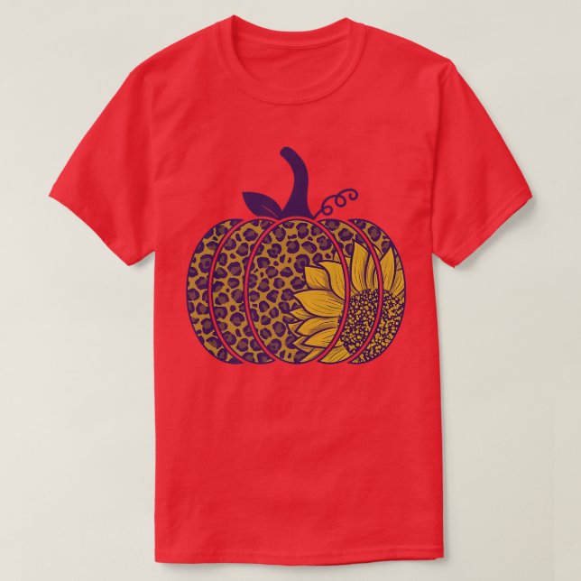 Leopard Sunflower Pumpkin Clothing Fall Autumn Pre T-Shirt (Design Front)
