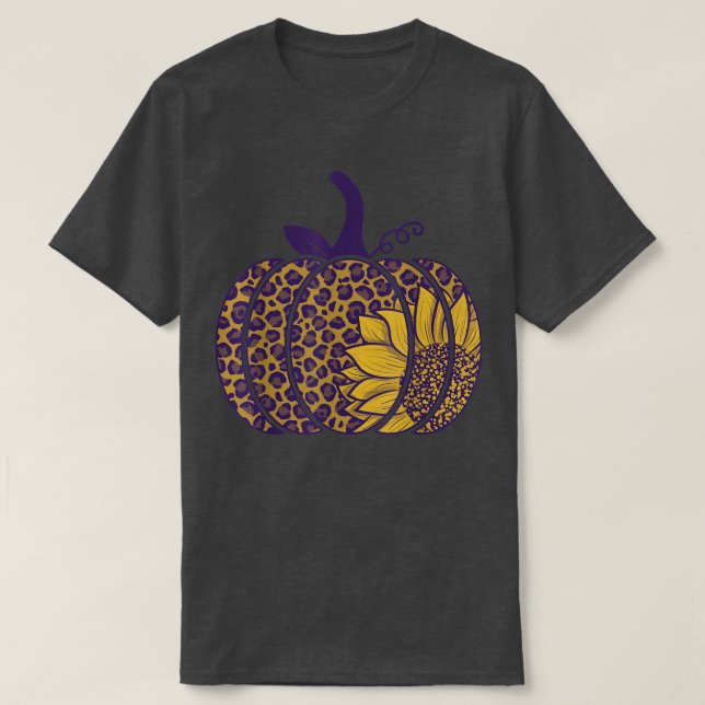 Leopard Sunflower Pumpkin Clothing Fall Autumn  T-Shirt (Design Front)