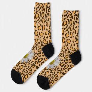 Leopard Sunflower Rustic Floral Fashion Socks