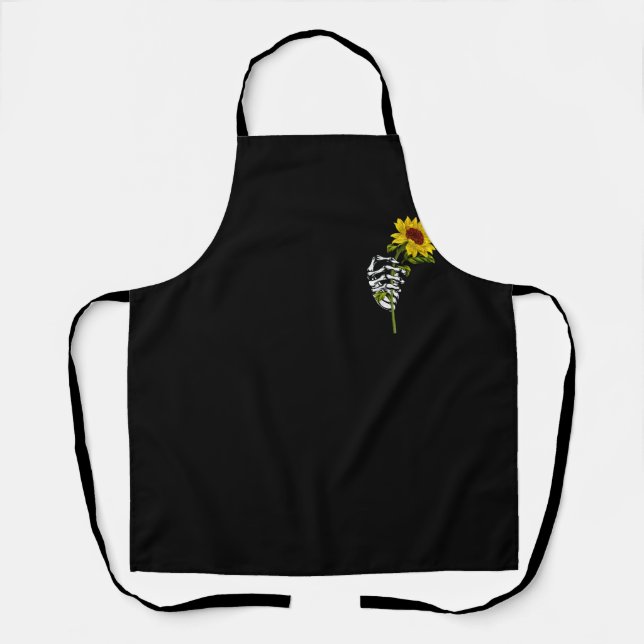 Leopard Sunflower Skeleton Hand Pocket Halloween C Apron (Front)
