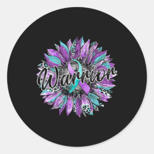 Leopard Sunflower Warrior Teal And Purple Suicide Classic Round Sticker