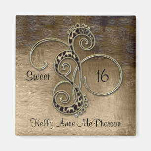 Leopard Swirl Sweet 16 Square Magnet