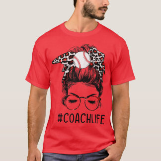 Leopard TBall Coach Life Messy Bun Game Day Mother T-Shirt