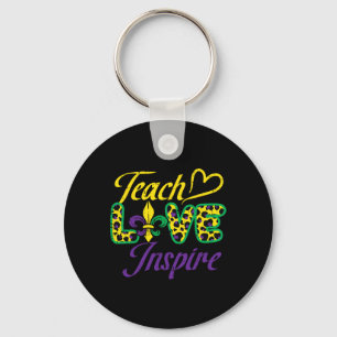 Leopard Teach Love Inspire Mardi Gras Teacher  Key Ring