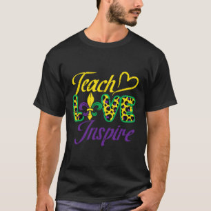 Leopard Teach Love Inspire Mardi Gras Teacher T-Shirt
