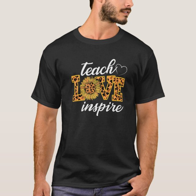 Leopard Teach Love Inspire Nerd Math Science Teach T-Shirt (Front)