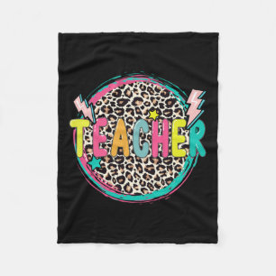 Leopard Teacher Happy First Day Of School Teacher  Fleece Blanket