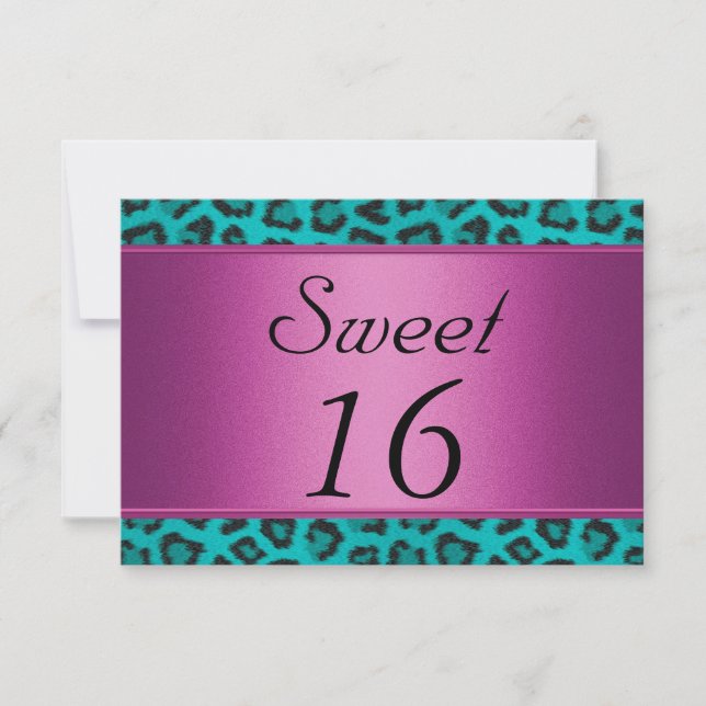 Leopard Teal Pink Sweet 16 Invitation (Front)