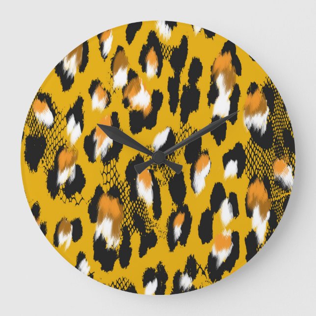 Leopard Texture Animal Print Background Large Clock (Front)