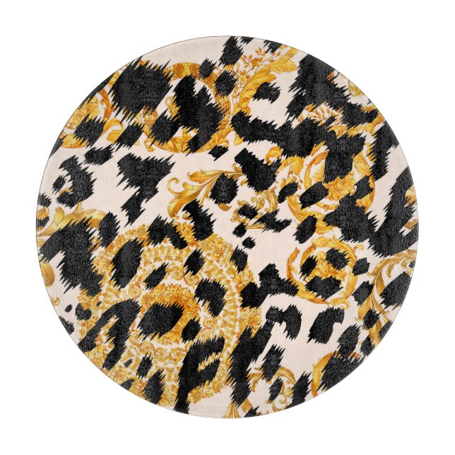 Leopard texture: gold baroque pattern. cutting board (Front)