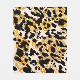 Leopard texture: gold baroque pattern. fleece blanket