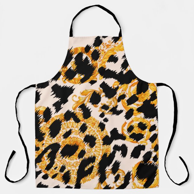 Leopard texture with gold baroque pattern apron (Front)
