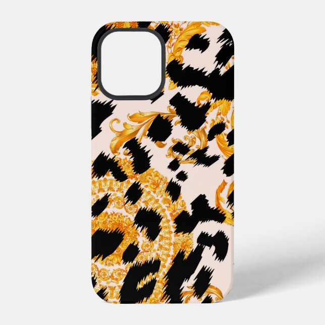 Leopard texture with gold baroque pattern iPhone case (Back)