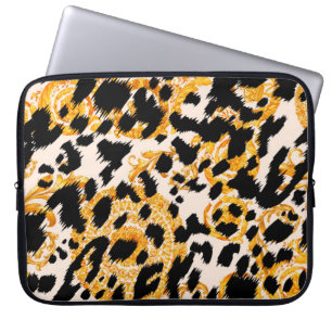 Leopard texture with gold baroque pattern laptop sleeve