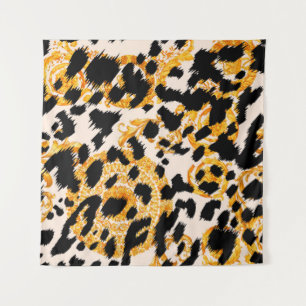 Leopard texture with gold baroque pattern tapestry