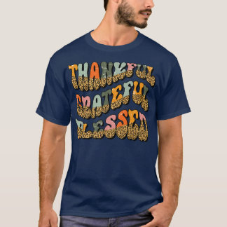 Leopard Thankful Grateful Blessed Groovy Retro Fal T-Shirt