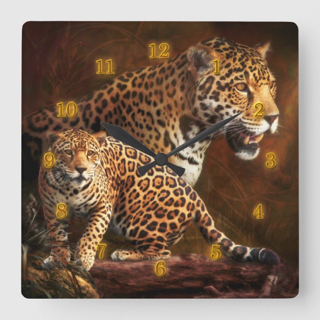 LEOPARD "The Wild Night" Square Wall Clock (Front)