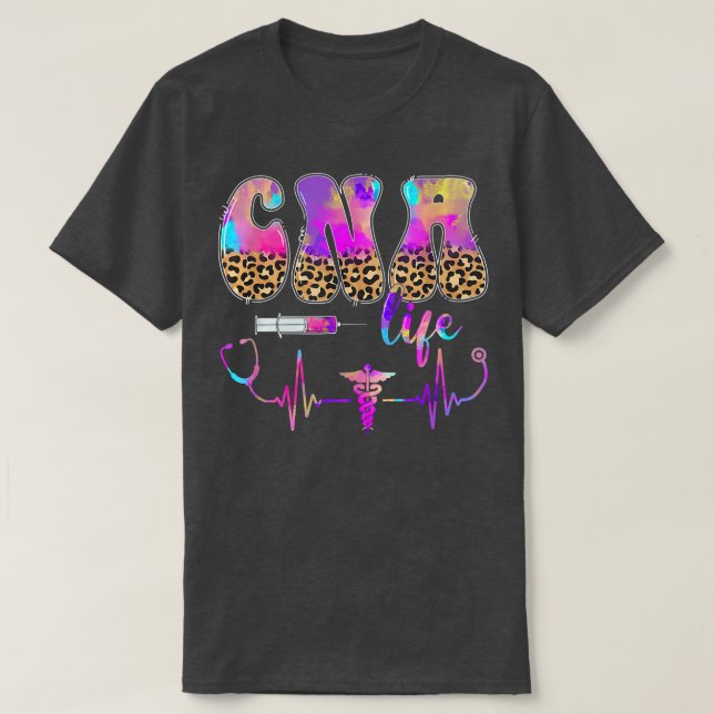Leopard Tie Dye CNA Nurse Stethoscope Nurse Week  T-Shirt (Design Front)
