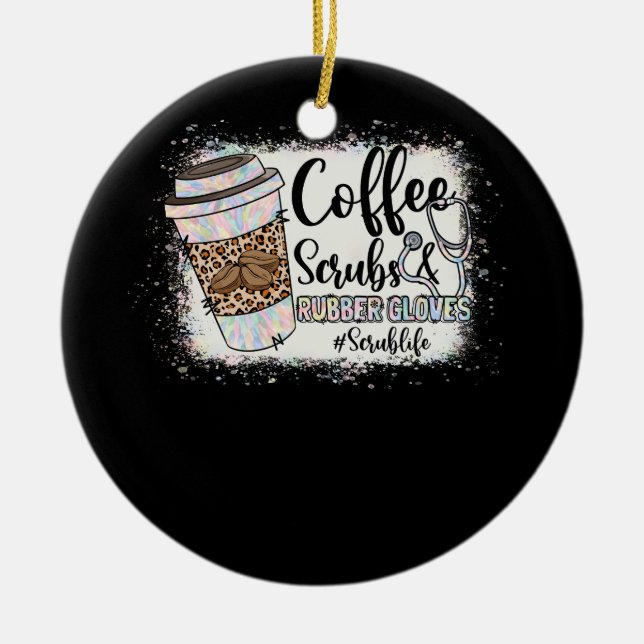 Leopard Tie Dye Coffee Scrubs Rubber Gloves Scrub  Ceramic Ornament (Front)