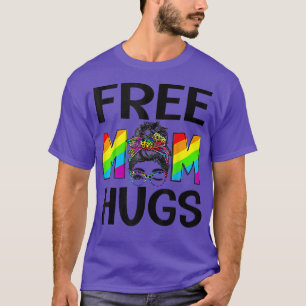 Leopard Tiedye Heart Free Mum Hugs Messy Bun LGBT T-Shirt