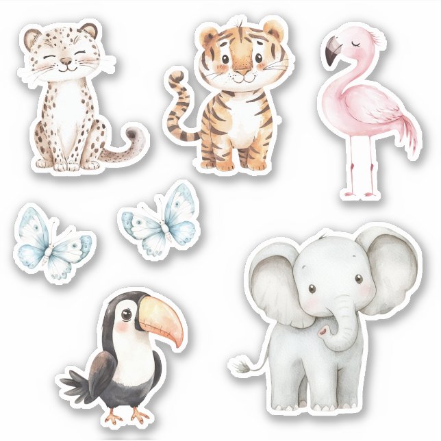 Leopard Tiger Flamingo Elephant Toucan Butterflies (Front)