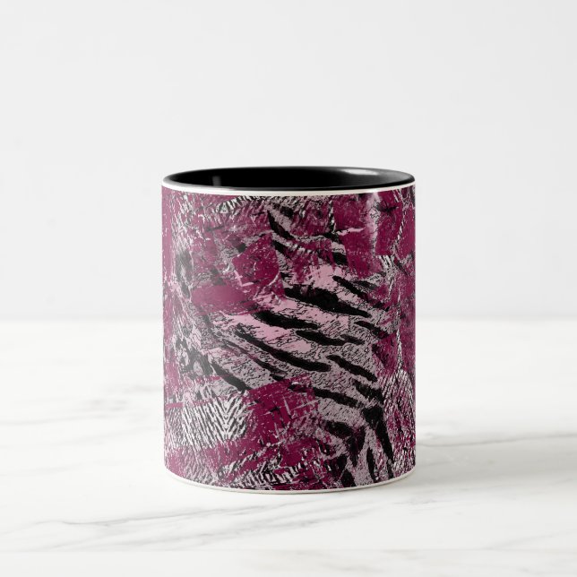 Leopard tiger grey maroon spotted Two-Tone coffee mug (Center)