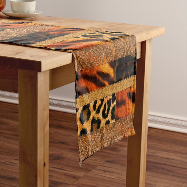Leopard & Tiger – Modern Safari Pattern  Short Table Runner (In Situ)